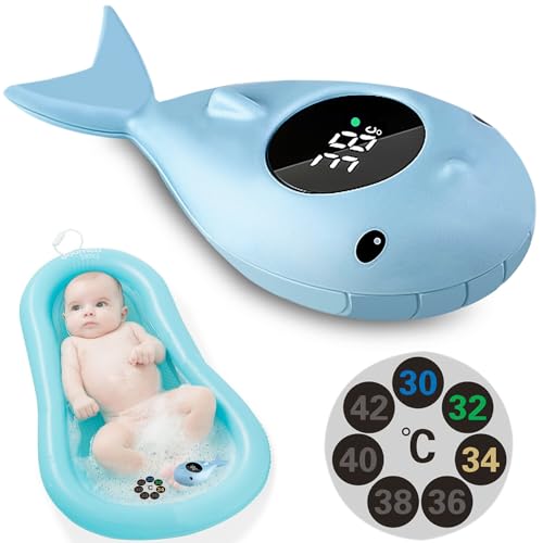 Badethermometer Baby, Baby Thermometer für die Badewanne, Digitales Wasserthermometer mit BlauWal-Modellieren und LED-Touchscreen, Kindersicheres Bade-Thermometer für Kleinkinder Badewannen Pools von Leikurvo