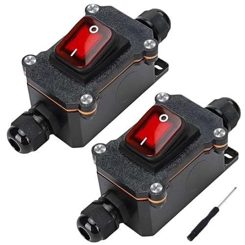 Wasserdichter Inline Schalter, Maschinenschalter Switch Pushbutton mit Mini Schraubendreher, AC220V 30A Maschine Drucktastenschalter, Wasserdichter Maschinen Schalter, Drucktaste Inline-Schalter von Leikurvo