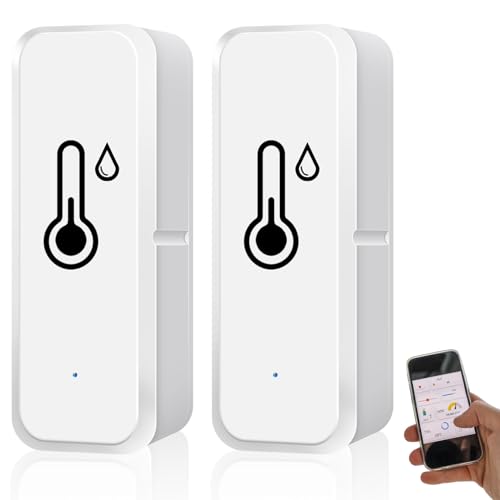 WiFi Thermometer Hygrometer Sensor, 2-Pack WLAN Smart Thermo Hygrometer Innen mit Remote-App-Benachrichtigungsalarm, kabelloser Temperatur- und Feuchtigkeitssensor für Haus, Büro, Gewächshaus von Leikurvo