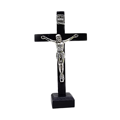 Leisurealeaneag Holzkreuz Kruzifix Jesus Statue Ornament für Regal Dekor Geschenke Schwarz von Leisurealeaneag