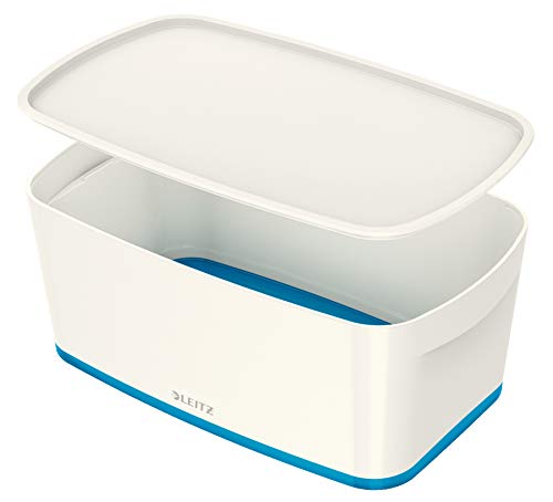 Leitz MyBox, Aufbewahrungsbox mit Deckel, Klein, Blickdicht, Weiß/Blau Metallic, Kunststoff, 52291036 von Leitz