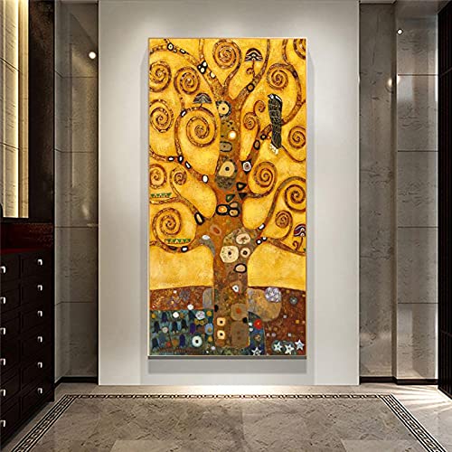 Gustav Klimt Goldener Baum des Lebens auf Leinwand, Gemälde, klassisches berühmtes Gemälde, Reproduktion, vertikales Wandbild für Wohnzimmer, 55 x 110 cm, rahmenlos von Leju Art