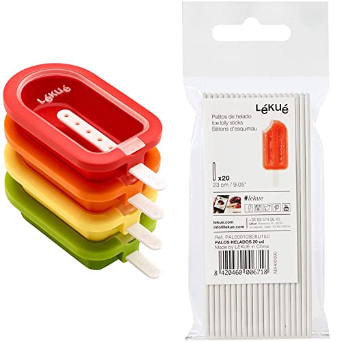 Lékué Mini-Eisformen, stapelbar, 10,5 cm, 4 Stück, verschiedenfarbig, Silikon & Eisstiele, weiß, 9,4 cm, 20 Stück Lékué Mini-Eisformen, stapelbar, 10,5 cm, 4 Stück, verschiedenfarbig, Silikon & Eisstiele, weiß, 9,4 cm, 20 Stück von Lékué