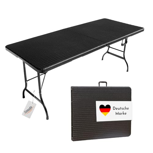 Lemodo Klapptisch in Rattan-Optik, Gartentisch klappbar 180 x 75 cm, Buffettisch bis 150 kg belastbar, Stabiler Partytisch, zusammengeklappt als Koffertisch leicht zu transportieren Lemodo Klapptisch in Rattan-Optik, Gartentisch klappbar 180 x 75 cm, Buffettisch bis 150 kg belastbar, Stabiler Partytisch, zusammengeklappt als Koffertisch leicht zu transportieren von Lemodo