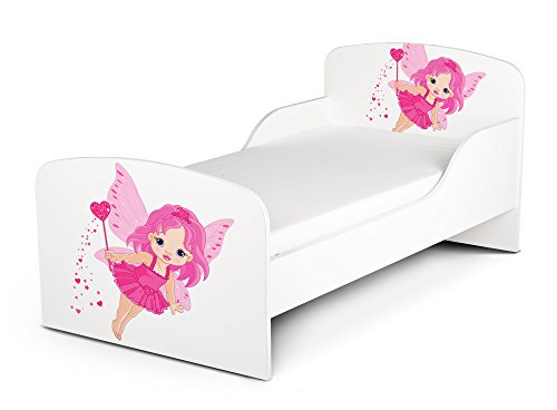 Leomark Funktionsbett aus Holz - Pink Fairy - Kinderbett mit Matratze, Holzbett mit Seitenschutz Lattenrost, Komplett Set für Kinderzimmer, Liegefläche 70/140 cm, UV-Druck von Leomark