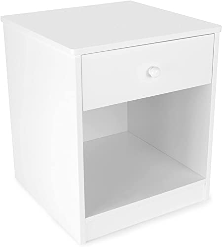 Leomark Nachttisch aus Holz - White Classic - Nachtschränkchen mit Schublade, Nachtschrank für Kinder, Weiß Nachtkonsole, Höhe: 40 cm von Leomark