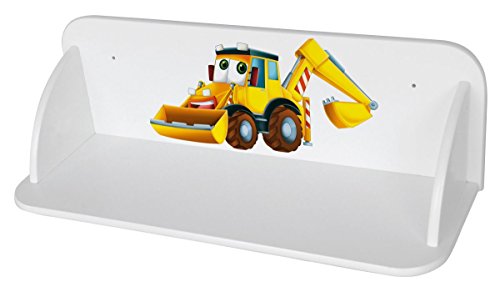 Leomark Regalbrett auf der Wand - Herr Bagger- Wandboard aus Holz, Wandregal für Kinder, Wandablage mit UV-Aufdruck, Länge: 60 cm von Leomark