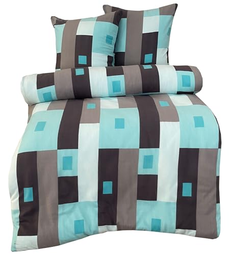 Leonado Vicenti - Thermofleece Warme Winter Bettwäsche Flausch Kariert Türkis Grau gestreift modern Schlafzimmer Garnitur Set Bezug Decke, 3teilig, 200x220 cm von Leonado Vicenti