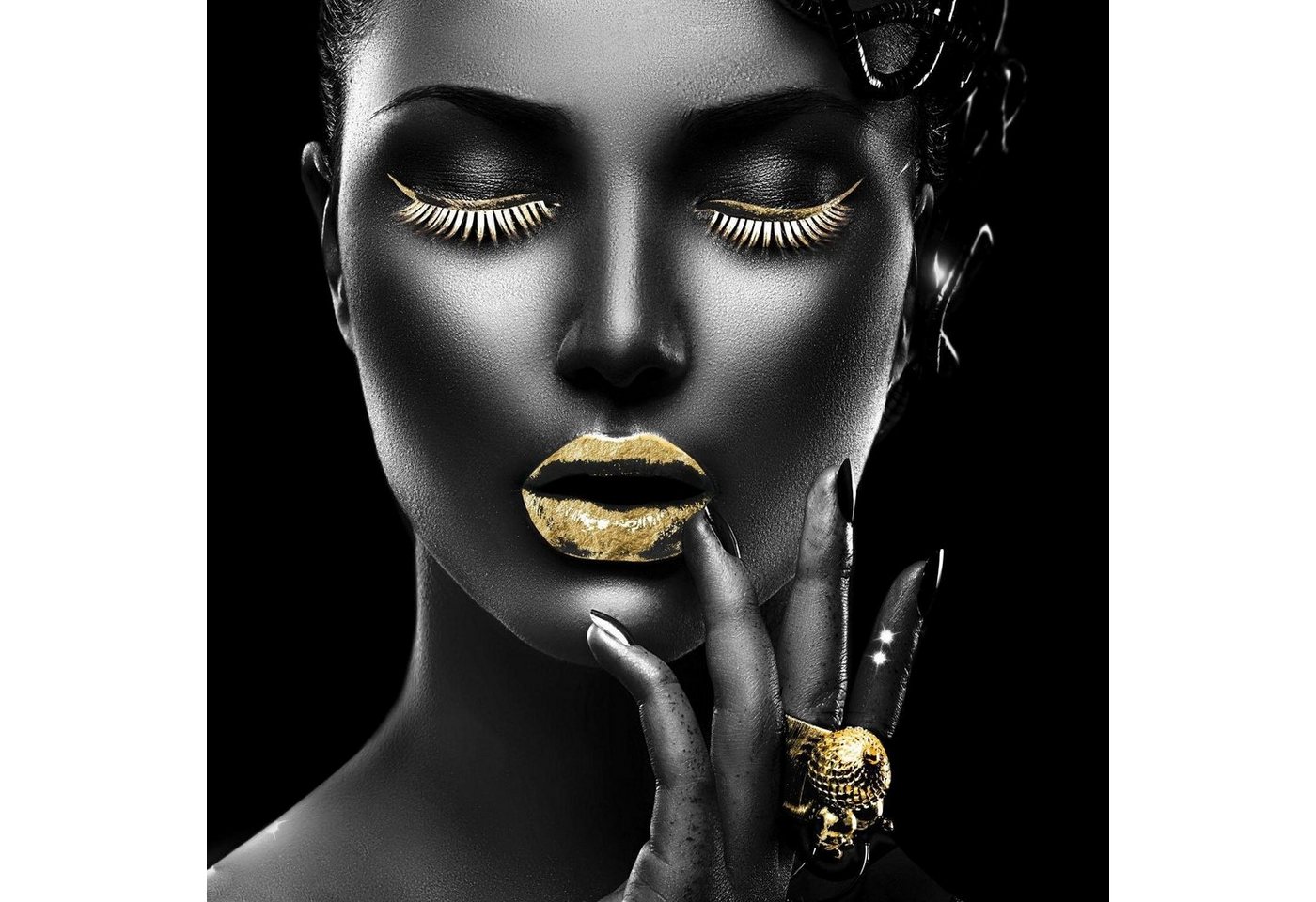 Leonique Acrylglasbild Gesicht, von Hand eingearbeitete Blattgold Applikationen von Leonique