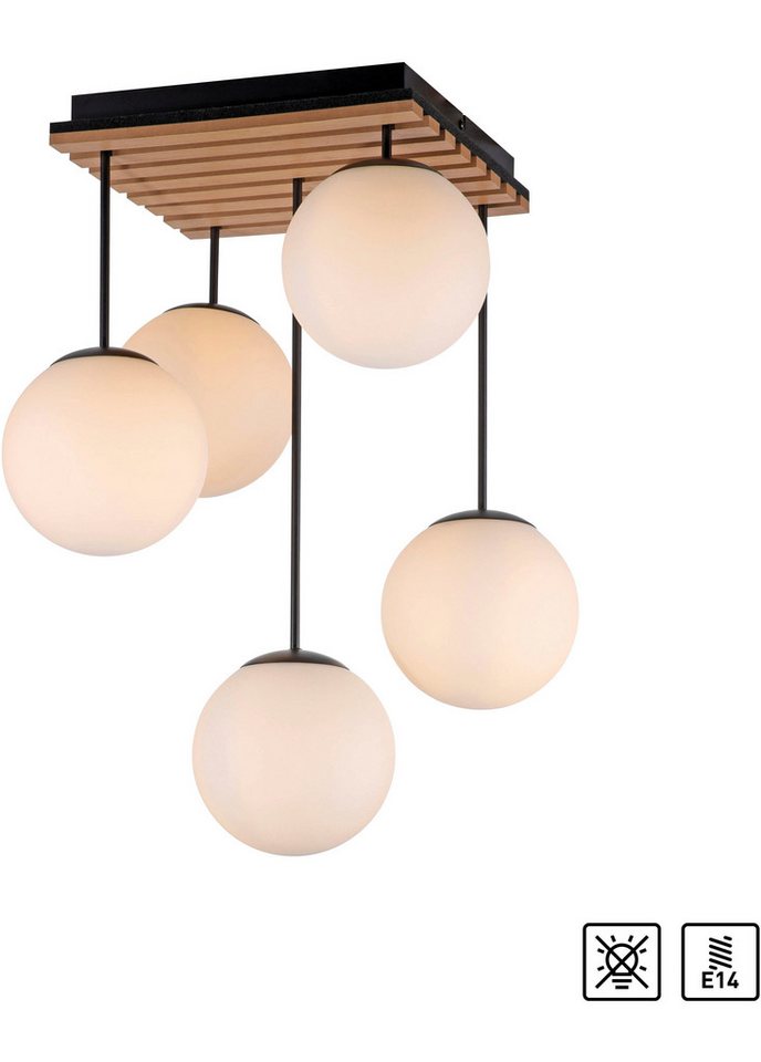 Leonique Deckenleuchte Erinette Akustikpaneele mit Glaskugeln, Leuchtmittel wechselbar, ohne Leuchtmittel, Warmweiß, Holz, Akustik, Paneele, Glas, Deckenlampe E14 Leonique Deckenleuchte Erinette Akustikpaneele mit Glaskugeln, Leuchtmittel wechselbar, ohne Leuchtmittel, Warmweiß, Holz, Akustik, Paneele, Glas, Deckenlampe E14 von Leonique