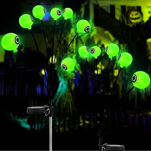 2 Stück Halloween Solarlampen für Außen, Augäpfel Solarleuchten Halloween Deko Draußen, IP55 Wasserdicht Solarleuchten Garten, Horror Augäpfel Halloween Deko LED für Halloween Party Garten (Grün) von Lergas