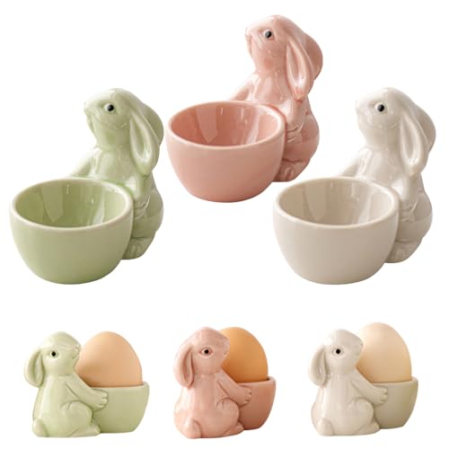 3 Stück Ostern Eierbecher, Ostern Kaninchen Eierbecher, Osternhase Keramik Eierbecher, Lustig Eierbecher Porzellan, Ostern Hase Eierhalter für Ostern Dekoration, Ostern Tischdeko von Lergas