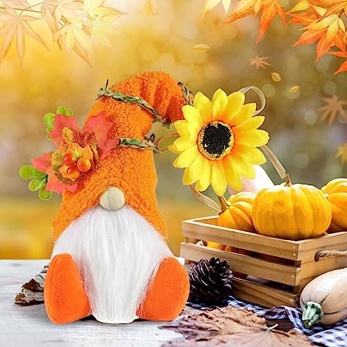 Herbstdeko Wichtel Figuren, Erntedankfest Deko Wichtel, Herbst Dekoration Sonnenblume Zwerge, Handgefertigt Herbst Deko Wichtel, Herbst Wichtel Plüsch, Tischdeko Herbst, Herbstdeko Innen (Orange) von Lergas