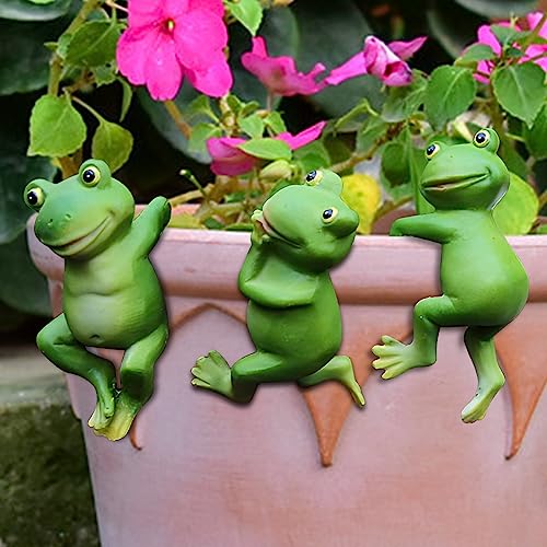 Lergas Frosch Deko Garten Hängende Frösche Deko 3 Stück Frosch Hängetopf Klettertank Deko Garten Frosch Figuren Set Garten Bonsai Ornamente Hängende Gartendeko Frosch für Teichbecken Blumentopf von Lergas