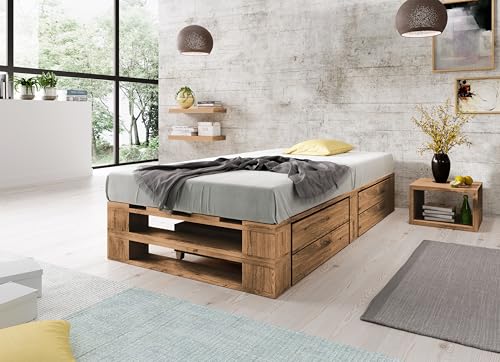 Lermowood Palettenbett M2 aus Holz 100 x 200 cm Eiche mit Lattenrost und 2 Bettkästen Holzbett 30cm Stabiles Seniorenbett Kinderbett Jugendbett Gästebett erhöhtes Bettgestell Futonbett Komforthöhe Lermowood Palettenbett M2 aus Holz 100 x 200 cm Eiche mit Lattenrost und 2 Bettkästen Holzbett 30cm Stabiles Seniorenbett Kinderbett Jugendbett Gästebett erhöhtes Bettgestell Futonbett Komforthöhe von Lermowood