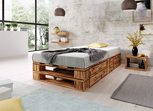Lermowood Palettenbett M2 aus Holz 100 x 200 cm Geflammt mit Lattenrost und 2 Bettkästen Holzbett 30cm Stabiles Seniorenbett Kinderbett Jugendbett Gästebett erhöhtes Bettgestell Futonbett Komforthöhe Lermowood Palettenbett M2 aus Holz 100 x 200 cm Geflammt mit Lattenrost und 2 Bettkästen Holzbett 30cm Stabiles Seniorenbett Kinderbett Jugendbett Gästebett erhöhtes Bettgestell Futonbett Komforthöhe von Lermowood