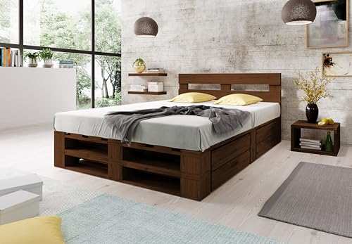 Lermowood Palettenbett M2 aus Holz 140 x 200 cm Palisander mit Kopfteil und 2 Bettkästen Holzbett 30cm Stabiles Seniorenbett Kinderbett Jugendbett Gästebett erhöhtes Bettgestell Futonbett Komforthöhe Lermowood Palettenbett M2 aus Holz 140 x 200 cm Palisander mit Kopfteil und 2 Bettkästen Holzbett 30cm Stabiles Seniorenbett Kinderbett Jugendbett Gästebett erhöhtes Bettgestell Futonbett Komforthöhe von Lermowood