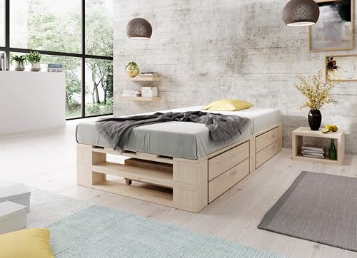 Lermowood Palettenbett M2 aus Holz 80 x 200 cm Natur mit Lattenrost und 2 Bettkästen Holzbett 30cm Stabiles Seniorenbett Kinderbett Jugendbett Gästebett erhöhtes Bettgestell Futonbett Komforthöhe Lermowood Palettenbett M2 aus Holz 80 x 200 cm Natur mit Lattenrost und 2 Bettkästen Holzbett 30cm Stabiles Seniorenbett Kinderbett Jugendbett Gästebett erhöhtes Bettgestell Futonbett Komforthöhe von Lermowood
