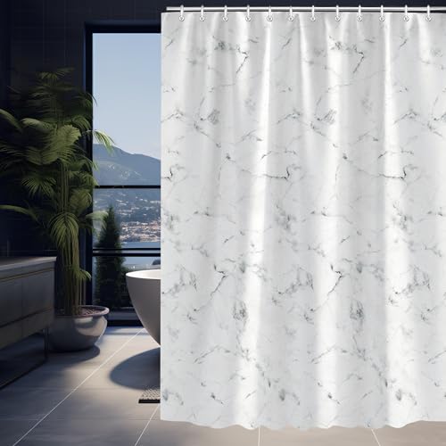 Lerores Duschvorhang 100x200cm Marmor, Beschwerter Saum Antischimmel Textil, Wasserdicht, Waschbar Polyester Stoff Badevorhänge mit 6 Ösen und Duschvorhangringen für Badezimmer, Badewanne von Lerores