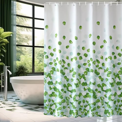 Lerores Duschvorhang 120x180cm Grüne Blütenblätter, Beschwerter Saum Antischimmel Textil, Wasserabweisend, Waschbar Polyester Badevorhänge mit Ösen und 8 Duschvorhangringen für Badezimmer, Badewanne von Lerores