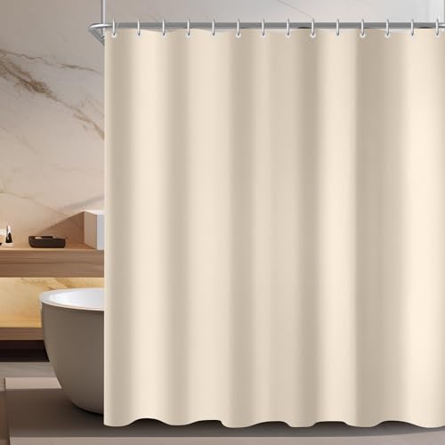 Lerores Duschvorhang 180x180cm Beige, Beschwerter Saum Antischimmel Textil, Wasserabweisend, Waschbar Polyester Stoff Badevorhänge für Badezimmer, Badewanne mit 12 Duschvorhangringe von Lerores