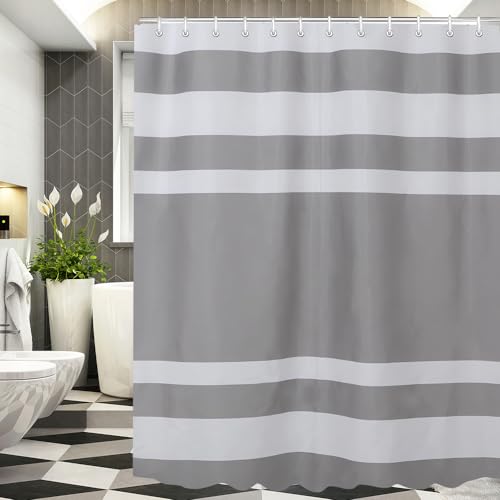 Lerores Duschvorhang 180x180cm Grauer Streifen, Beschwerter Saum Antischimmel Textil, Wasserabweisend, Waschbar Polyester Badevorhänge mit Ösen und 12 Duschvorhangringe für Badezimmer, Badewanne von Lerores