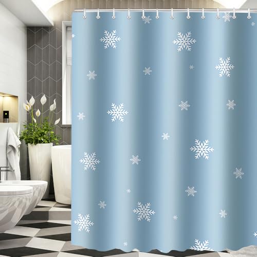 Lerores Duschvorhang 240x200cm Blaue Schneeblüte, Beschwerter Saum Antischimmel Wasserdicht, Waschbar Polyester Stoff Badevorhänge mit 14 Ösen und Duschvorhangringe für Badezimmer, Badewanne von Lerores