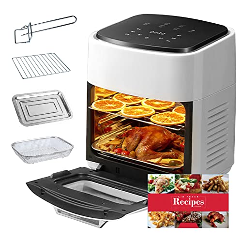 15 Liter Heißluftfritteuse, Multifunktions Friteuse ohne Öl mit LED-Touchscreen 1400W Heissluftfritteuse mit Sichtfenster Air Fryer mit Rezepten Backkorb Backnetze Brotkrumenschale Grillgriff von Les-Theresa