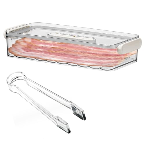 Les-Theresa Speckbehälter, Bacon Storage Container Käse Container für Kühlschrank Aufschnittbox Fresh Speckhalter mit Lebensmittel Servierzange Kühlschrank Organizer, Aufschnittdosen für Obst (1) von Les-Theresa