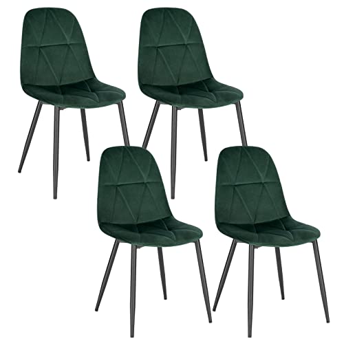 Lestarain 4er Set Esszimmerstühle mit Rückenlehne, Küchenstuhl mit Samtbezug Polsterstuhl aus Metall, ergonomischer Stuhl für Esstisch, Dunkelgrün LCNI109002-4 von Lestarain