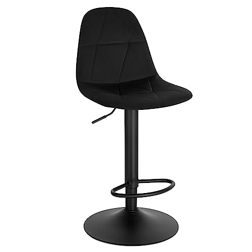 Lestarain Barhocker, Tresenhocker, Bistrohocker, Design-Hocker mit Rückenlehne, höhenverstellbar, 360° Drehhocker, Barstuhl mit Samtbezug, aus Metall, Sitzhöhe 60-81 cm, schwarz, LBAI64003-1 von Lestarain