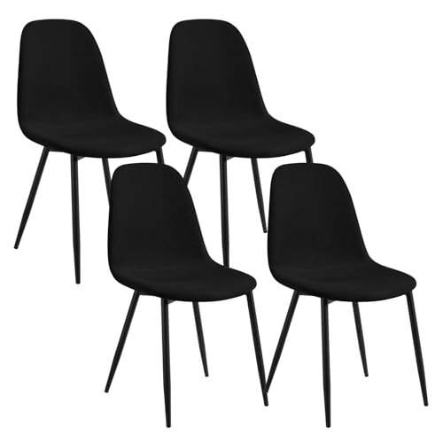 Lestarain Esszimmerstühle 4er Set, Stühle Esszimmer Esstisch, Küchenstuhl mit Rückenlehne, bequemer Polsterstuhl, Stuhl Skandinavisch modern, Metallbeine, aus Cord, Schwarz, LCNI123001-4 von Lestarain