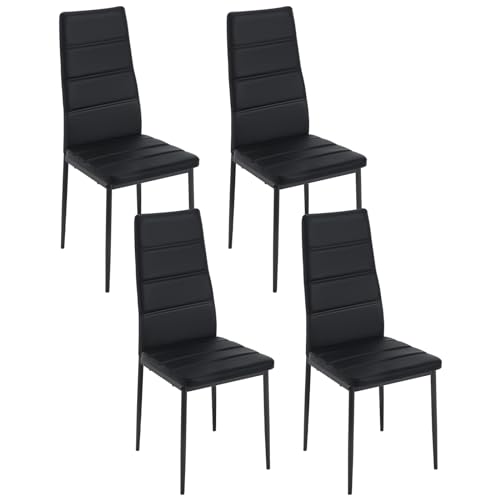 Lestarain Esszimmerstühle 4er Set, Stuhl mit hoher Rückenlehne, Küchenstuhl Schminkstuhl, Polsterstuhl modern bequem, für Esszimmer Küche Wohnzimmer, mit Kunstleder, Schwarz, LCNI132001-4 von Lestarain