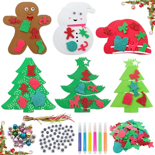 Lets Joy 24 Stück Basteln Weihnachten Kinder, Kinder Kreative Weihnachtsbasteln, DIY Weihnachten Moosgummi Bastelhandwerk, Lebkuchenmann Weihnachtsbaum Schneemann Bastelsets Deko von Lets Joy