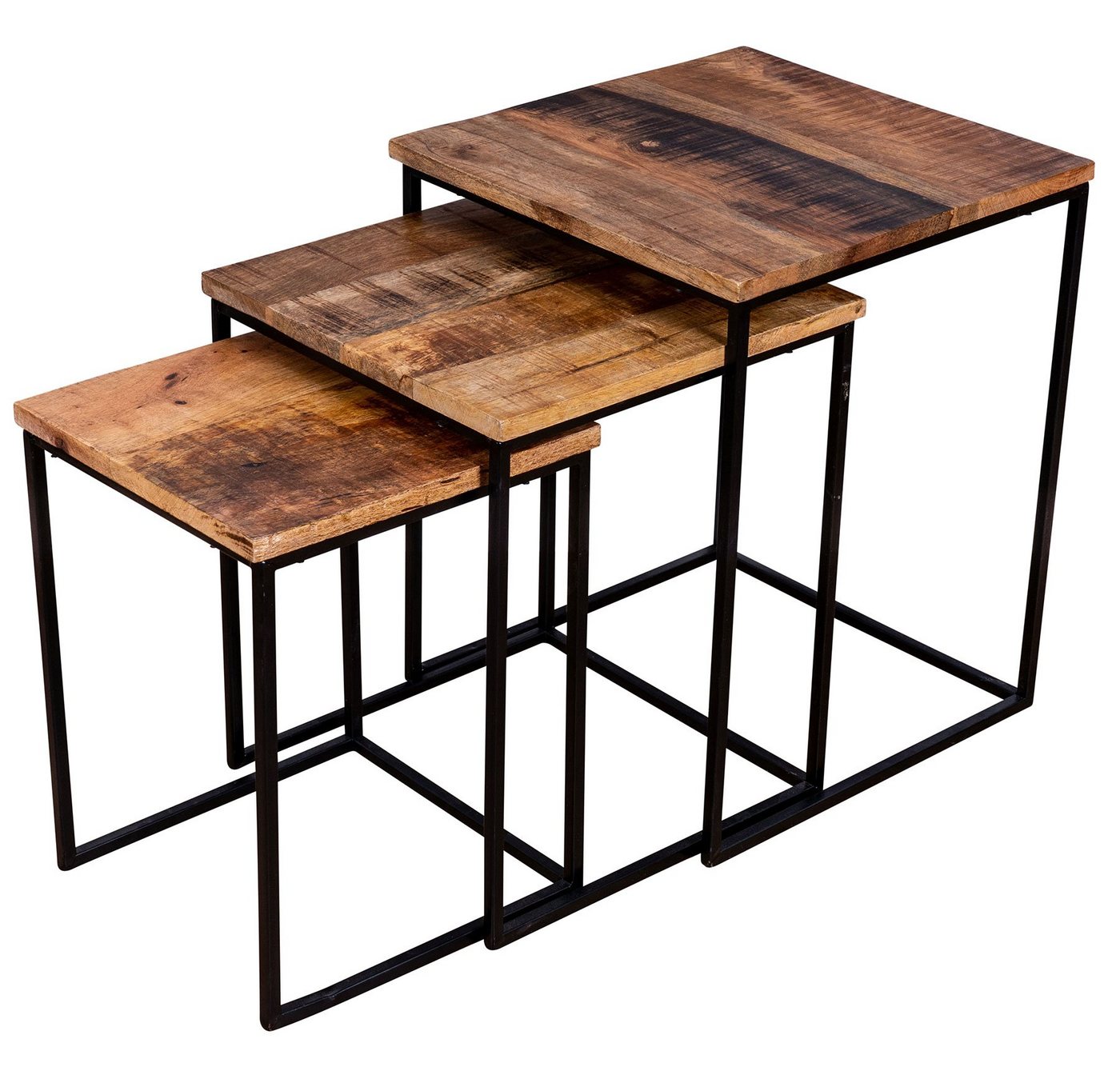 Levandeo® Couchtisch, 3er Set Beistelltisch Mango Natur Eisen Schwarz Design Holz von Levandeo®