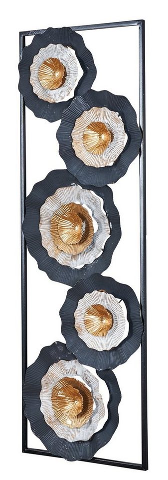 Levandeo® Metallbild, 3D Wandbild 31x90cm Blume Metall Schwarz Gold Deko Teller Ringe von Levandeo®