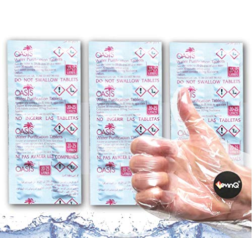 LevinQ Oasis 30x Chlortabletten + Handschuhe, geeignet für Rudergerät mit Wassertank wie Waterrower, Skandika, Hammer, Vorteilspack mit Handschuhe, Gegen Algen, 3 Jahresbedarf, Puritabs Oasis von LevinQ