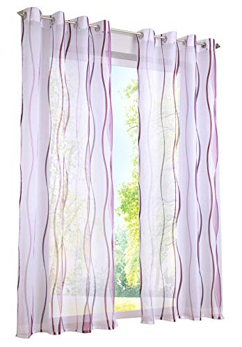 LiYa 1 Stück Gardinen mit Wellen Muster Design Schals Voile Transparent Fenster Vorhang (BxH 140x175cm, Violett mit Ösen) von LiYa