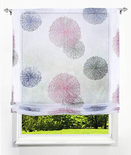 1 Stück Raffrollo mit Feuerwerk Muster Floral Design Raffgardine Voile Transparent Vorhang (BxH 100x140cm, Violett mit Tunnelzug) von LiYa