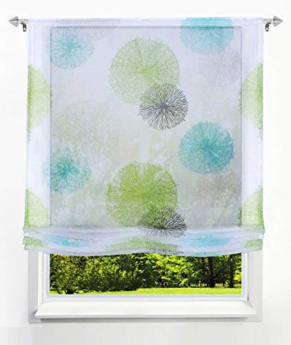1 Stück Raffrollo mit Feuerwerk Muster Floral Design Raffgardine Voile Transparent Vorhang (BxH 120x140cm, Grün mit Tunnelzug) von LiYa