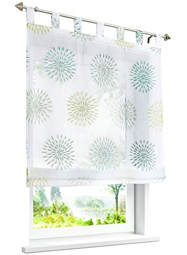 1 Stück Raffrollo mit Kreis-Motiven Floral Design Raffgardine Voile Transparent Vorhang (BxH 80x140cm, Grün) von LiYa