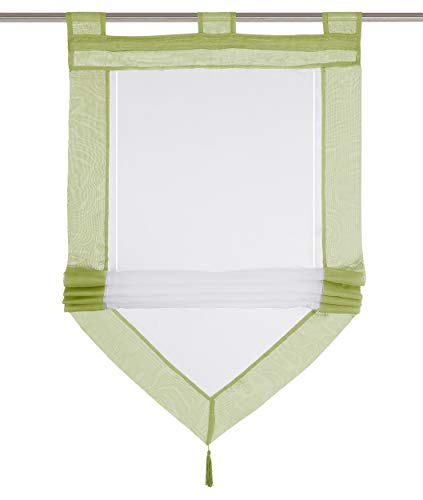 Raffrollo mit Quaste Dreieck Raffgardine Voile Transparent Schlaufen Vorhang (BxH 45x140cm, Grün) von LiYa