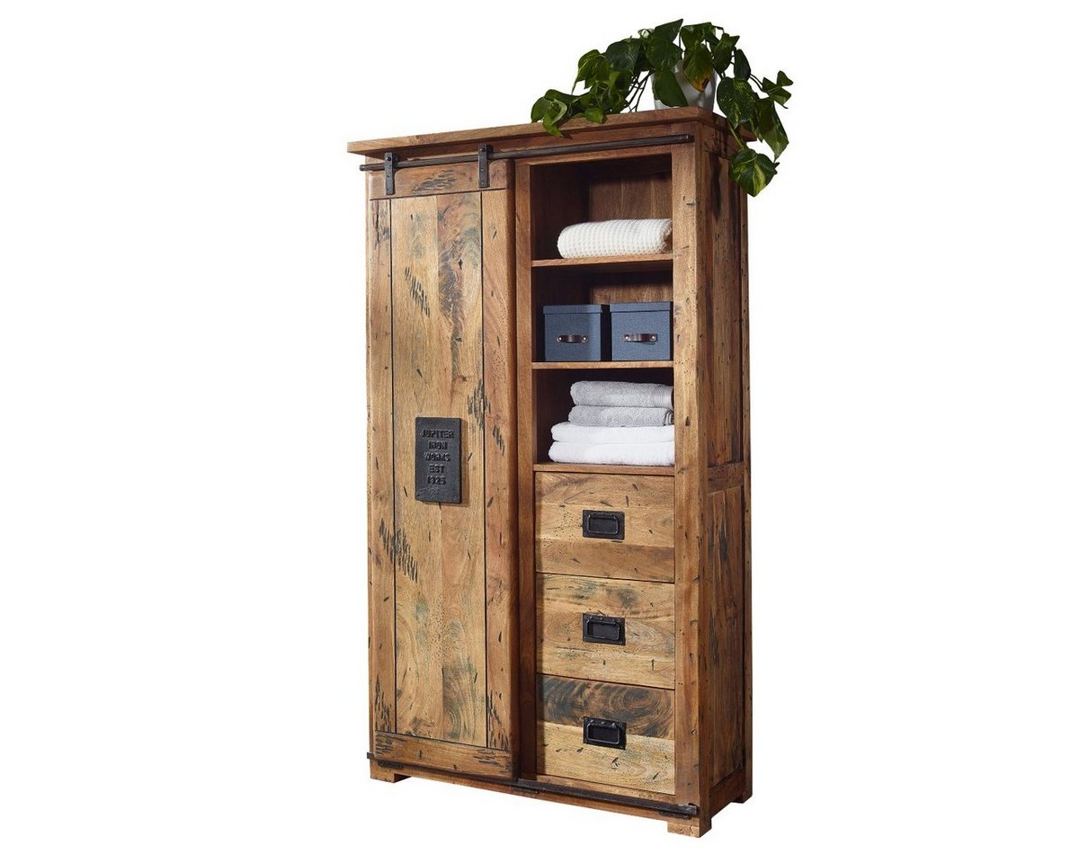 Liadomo Highboard Garbi, aus massivem Mangoholz, mit Rolltüren, Fächern und Schubkästen von Liadomo