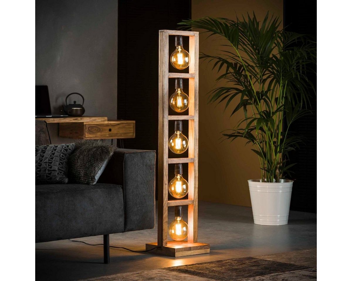 Liadomo Stehlampe Cuya, ohne Leuchtmittel, Industrial-Style, aus Akazienholz, Wohnzimmer, 5 x E27 von Liadomo