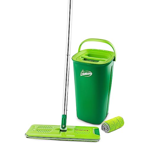 Libman Rinse 'n Wring Mop und Eimer-System | Mikrofaser-Bodenwischer | Hartholz-Bodenreiniger | Nass- und Trockenmopp | saubere und schmutzige Wasserkammern | Rakelklingen | 2 Mikrofaser-Pads von Libman