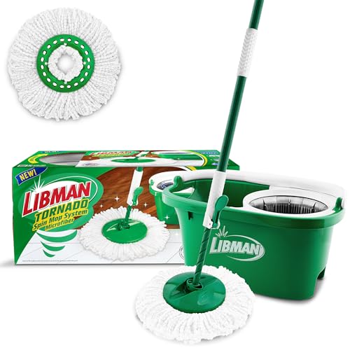 Libman Tornado Spin Mop System Plus 1 Nachfüllkopf | Mopp und Eimer mit Auswringer Set | Libman Mop für Bodenreinigung | Hartholz-Bodenwischer | 2 Moppköpfe insgesamt, grün von Libman