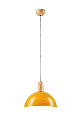 Licht-Erlebnisse Gelbe Pendelleuchte Glas Schirm Ø30cm Retro Design CALAMIA Küchenlampe Esstischlampe hängend von Licht-Erlebnisse