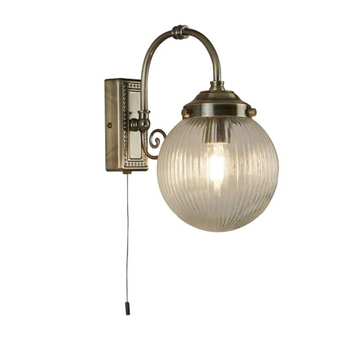 Licht-Erlebnisse Wandlampe mit Schalter IP44 Glas Metall in Messing antik H: 27 cm E14 Wandleuchte Badezimmer Spiegelleuchte Badlampe von Licht-Erlebnisse