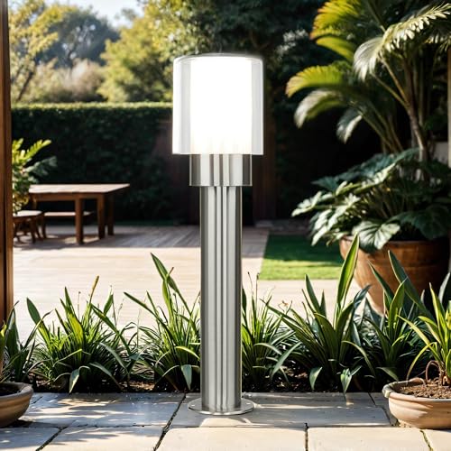 Licht-Erlebnisse Wegeleuchte aus Edelstahl in Chrom IP54 Hof Garten 50 cm hoch E27 blendarm Modern stilvoll kleine Stehlampe Outdoor von Licht-Erlebnisse