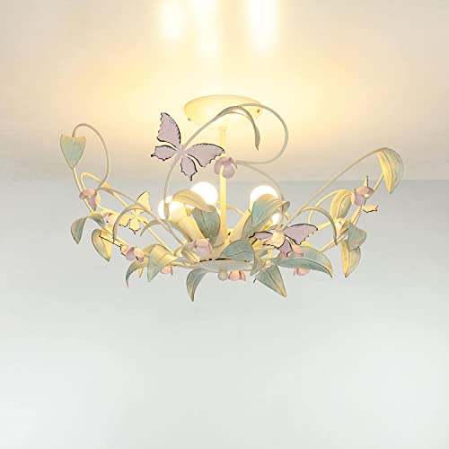 Licht-Erlebnisse Deckenleuchte Metall Weiß Rosa Wohnzimmer Küche Esszimmer H:28 cm E14 5-flammig verspielt dekorativ Florale Deckenlampe Flur SUMMER von Licht-Erlebnisse